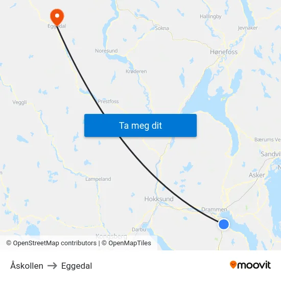 Åskollen to Eggedal map