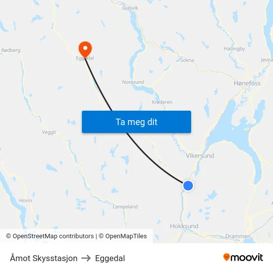 Åmot Skysstasjon to Eggedal map