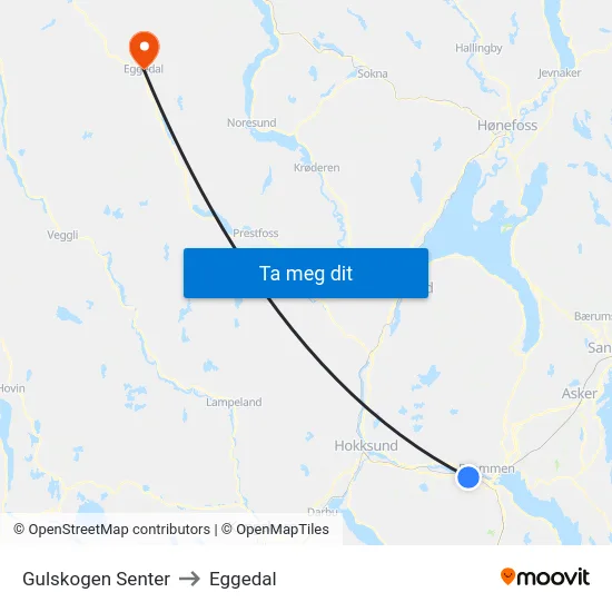 Gulskogen Senter to Eggedal map