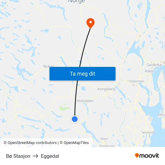 Bø Stasjon to Eggedal map