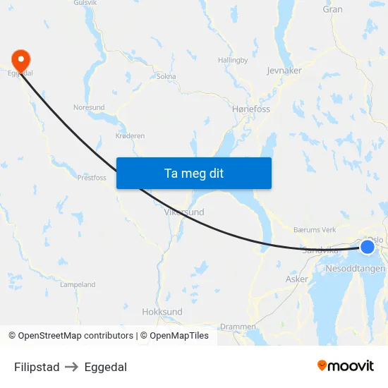 Filipstad to Eggedal map