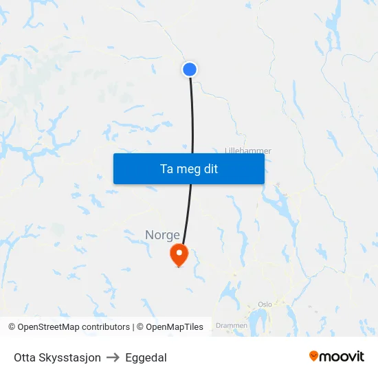 Otta Skysstasjon to Eggedal map