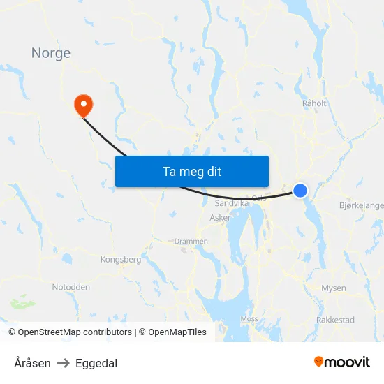 Åråsen to Eggedal map