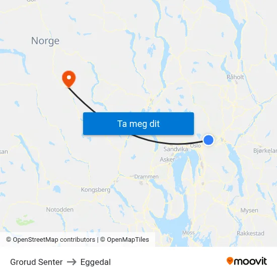 Grorud Senter to Eggedal map