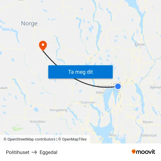 Politihuset to Eggedal map