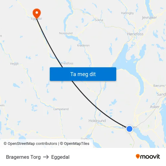 Bragernes Torg to Eggedal map