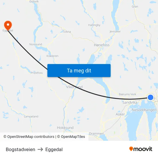 Bogstadveien to Eggedal map