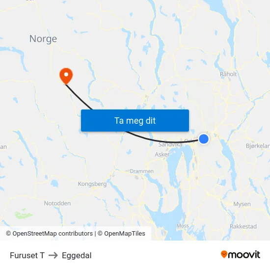 Furuset T to Eggedal map