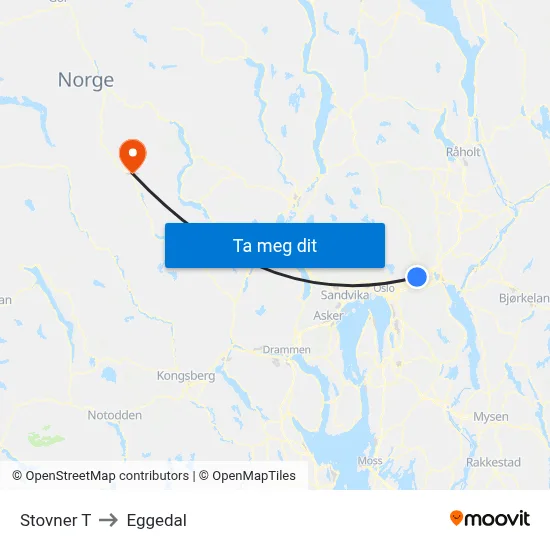 Stovner T to Eggedal map