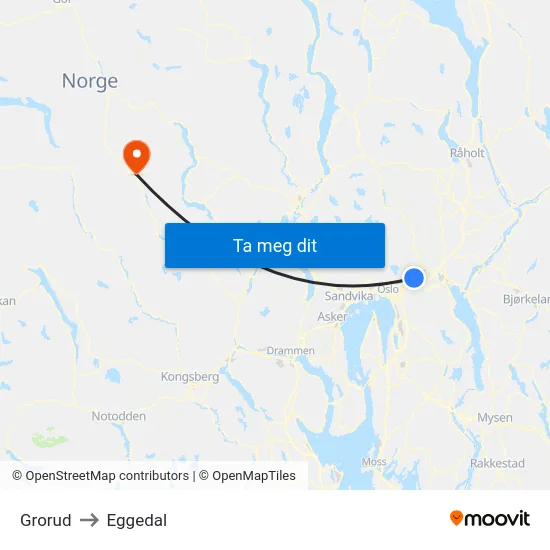 Grorud to Eggedal map