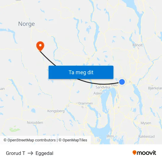 Grorud T to Eggedal map