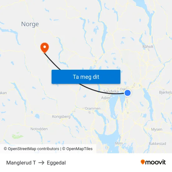 Manglerud T to Eggedal map