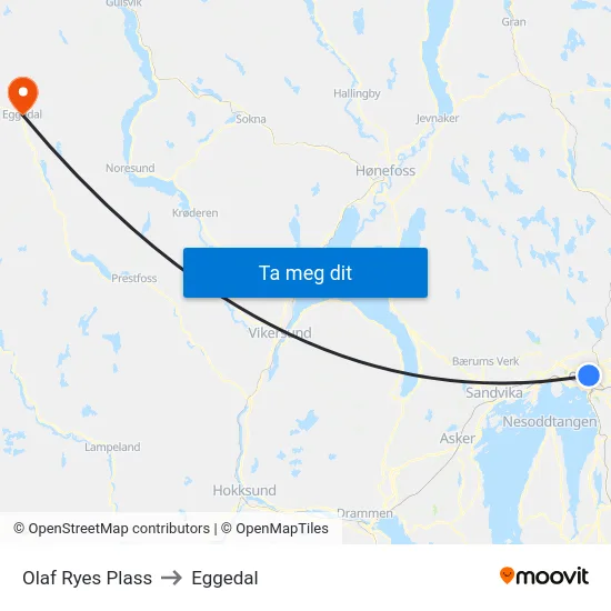 Olaf Ryes Plass to Eggedal map