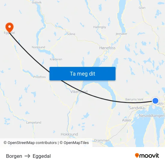 Borgen to Eggedal map