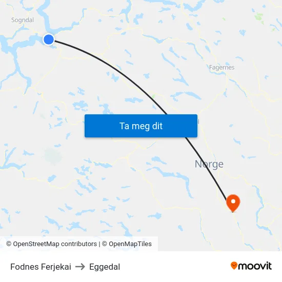 Fodnes Ferjekai to Eggedal map