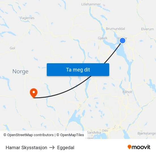 Hamar Skysstasjon to Eggedal map