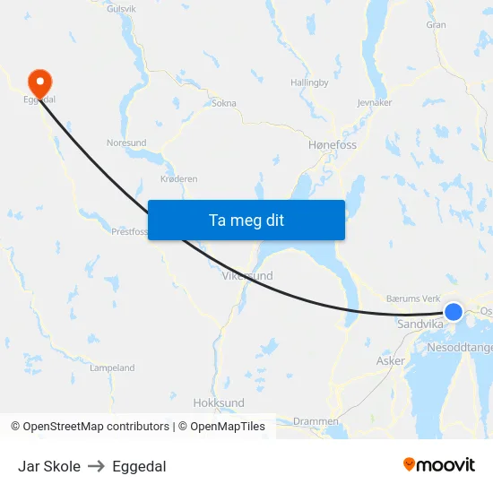 Jar Skole to Eggedal map