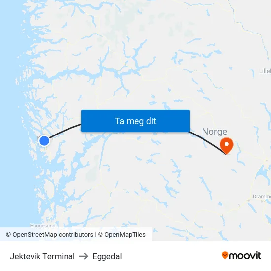 Jektevik Terminal to Eggedal map