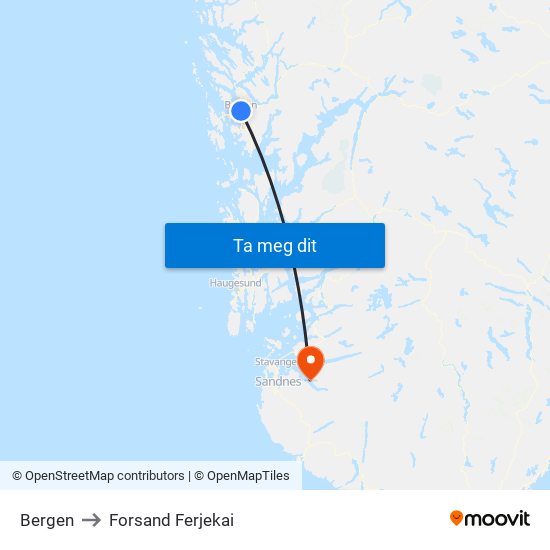 Bergen to Forsand Ferjekai map