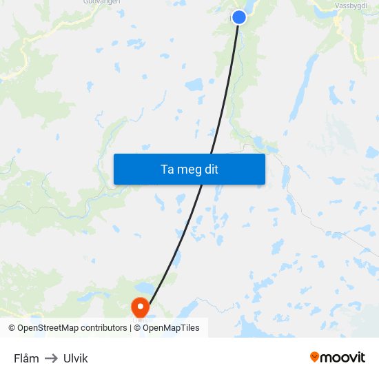 Flåm to Ulvik map
