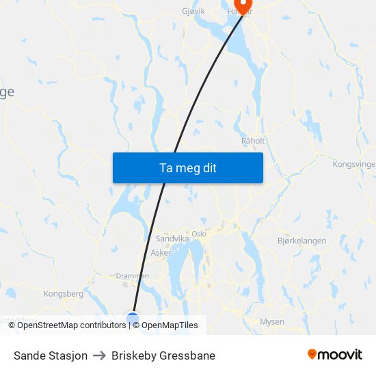 Sande Stasjon to Briskeby Gressbane map