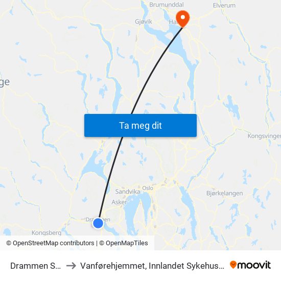 Drammen Stasjon to Vanførehjemmet, Innlandet Sykehus Rehabilitering map