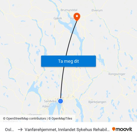 Oslo S to Vanførehjemmet, Innlandet Sykehus Rehabilitering map