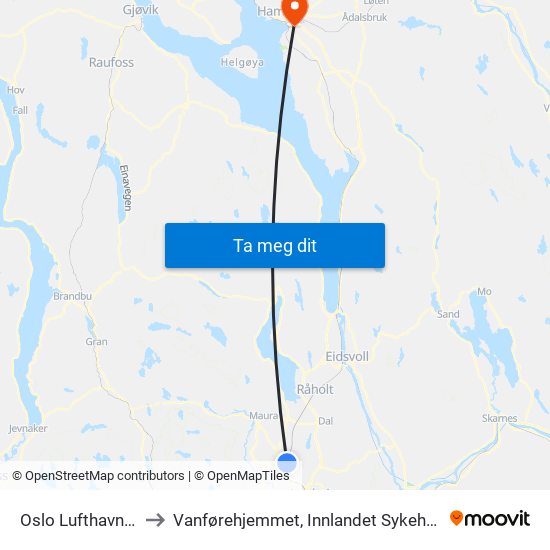 Oslo Lufthavn Stasjon to Vanførehjemmet, Innlandet Sykehus Rehabilitering map