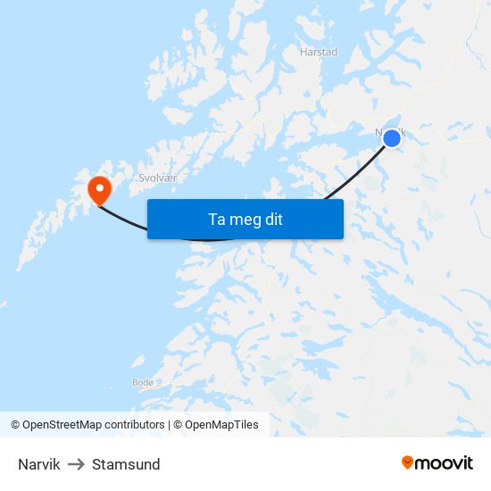 Narvik to Stamsund map