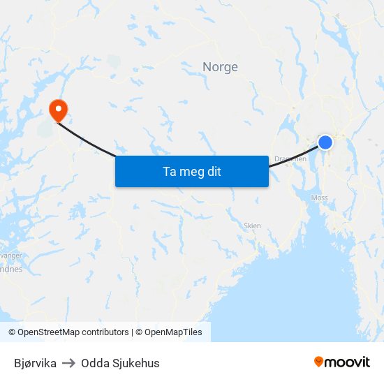 Bjørvika to Odda Sjukehus map