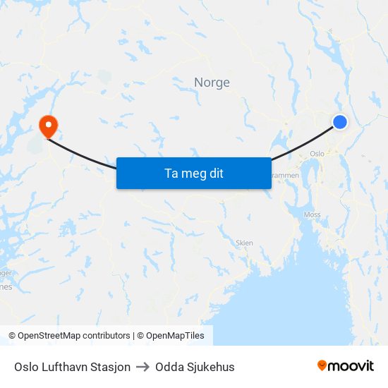 Oslo Lufthavn Stasjon to Odda Sjukehus map