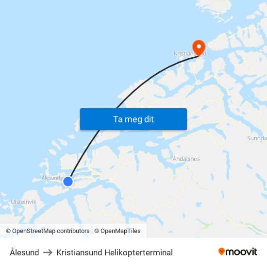 Ålesund to Kristiansund Helikopterterminal map