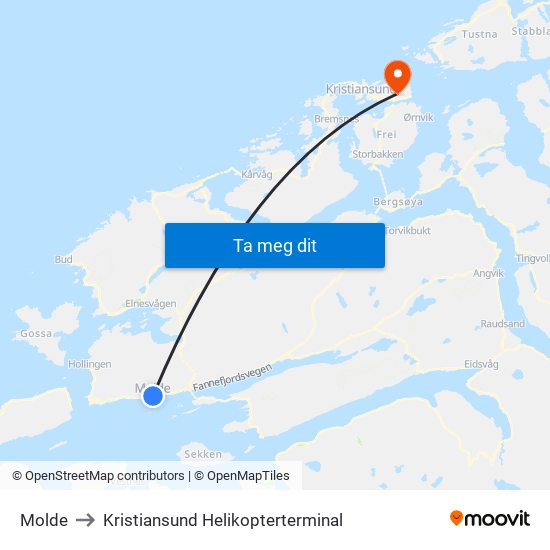 Molde to Kristiansund Helikopterterminal map