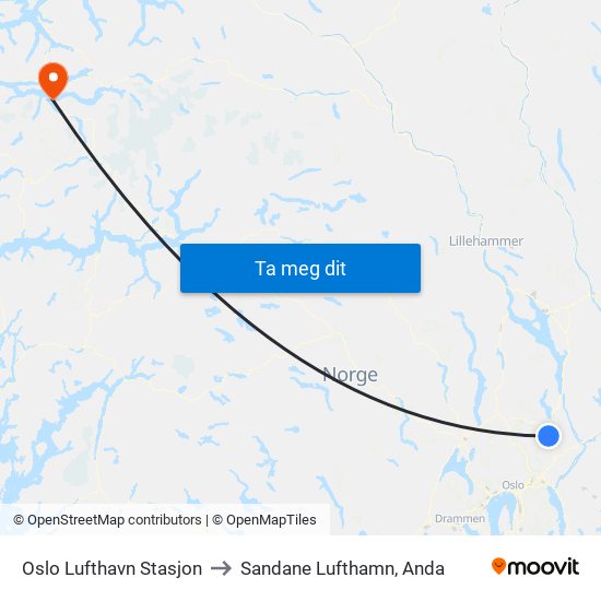 Oslo Lufthavn Stasjon to Sandane Lufthamn, Anda map