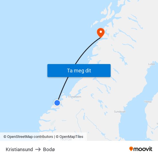 Kristiansund to Bodø map