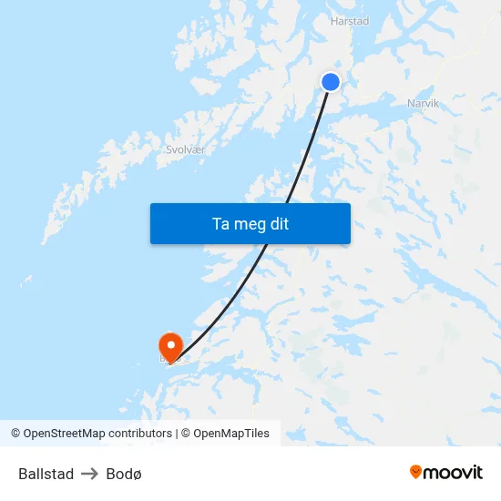 Ballstad to Bodø map