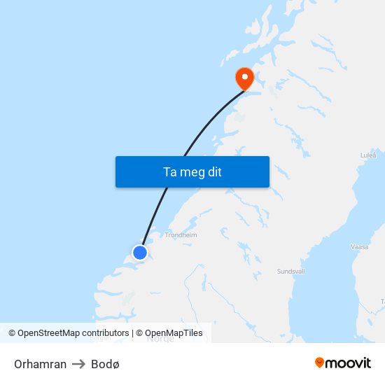 Orhamran to Bodø map