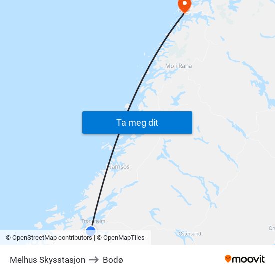 Melhus Skysstasjon to Bodø map