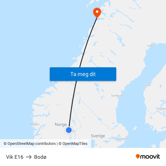 Vik E16 to Bodø map