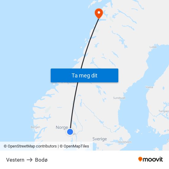 Vestern to Bodø map