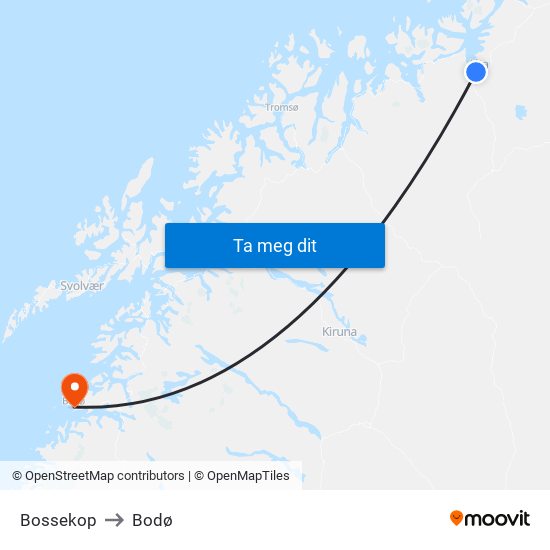 Bossekop to Bodø map