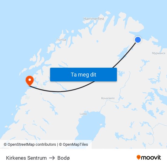 Kirkenes Sentrum to Bodø map