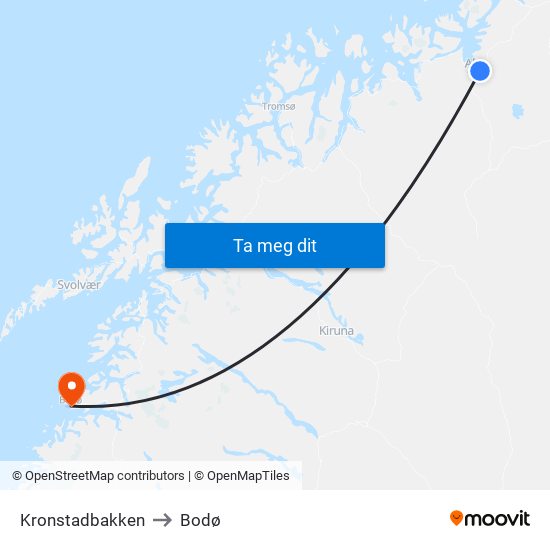 Kronstadbakken to Bodø map