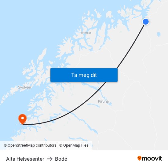 Alta Helsesenter to Bodø map