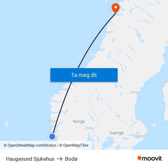 Haugesund Sjukehus to Bodø map