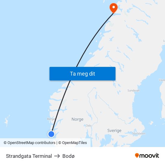 Strandgata Terminal to Bodø map