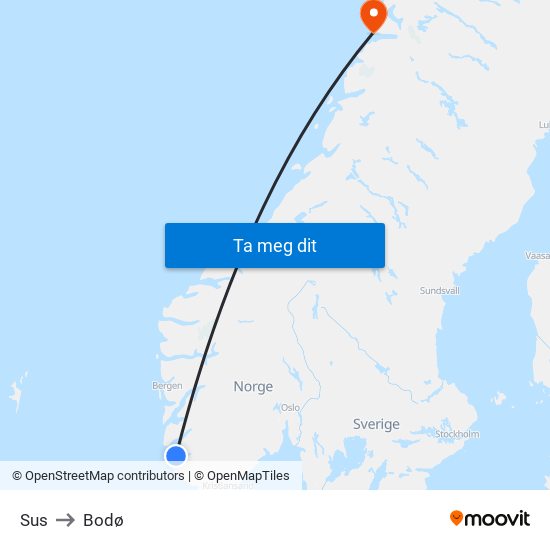 Sus to Bodø map