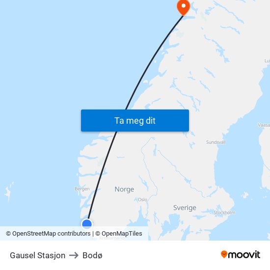 Gausel Stasjon to Bodø map