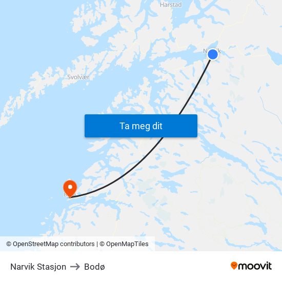 Narvik Stasjon to Bodø map