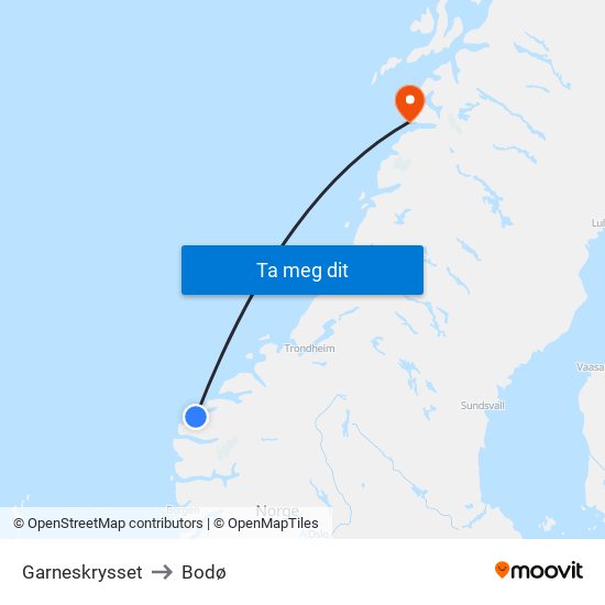 Garneskrysset to Bodø map
